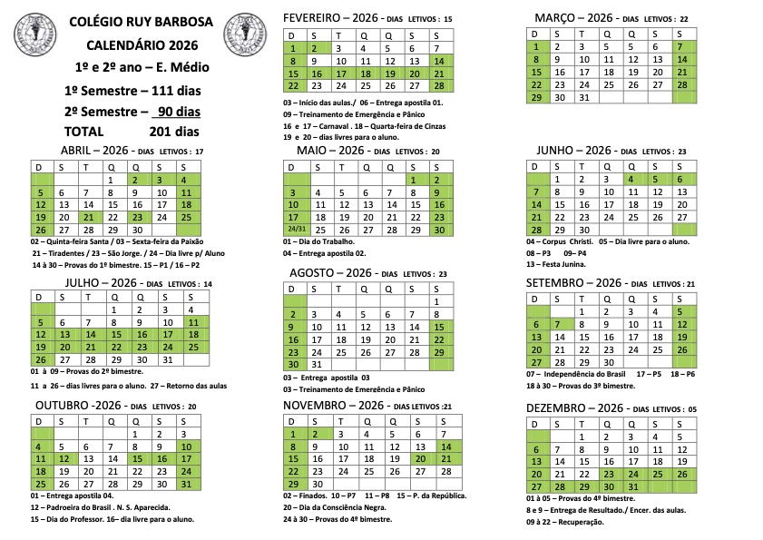Calendário Ensino Médio