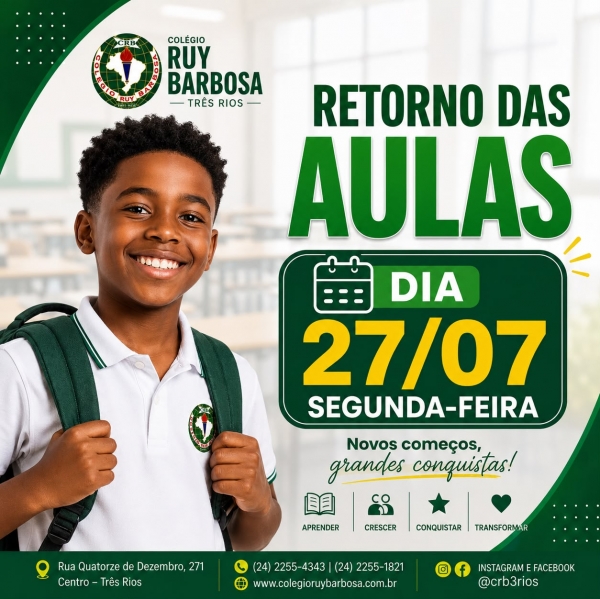 Atenção alunos: retorno das aulas dia 27 de julho, segunda-feira